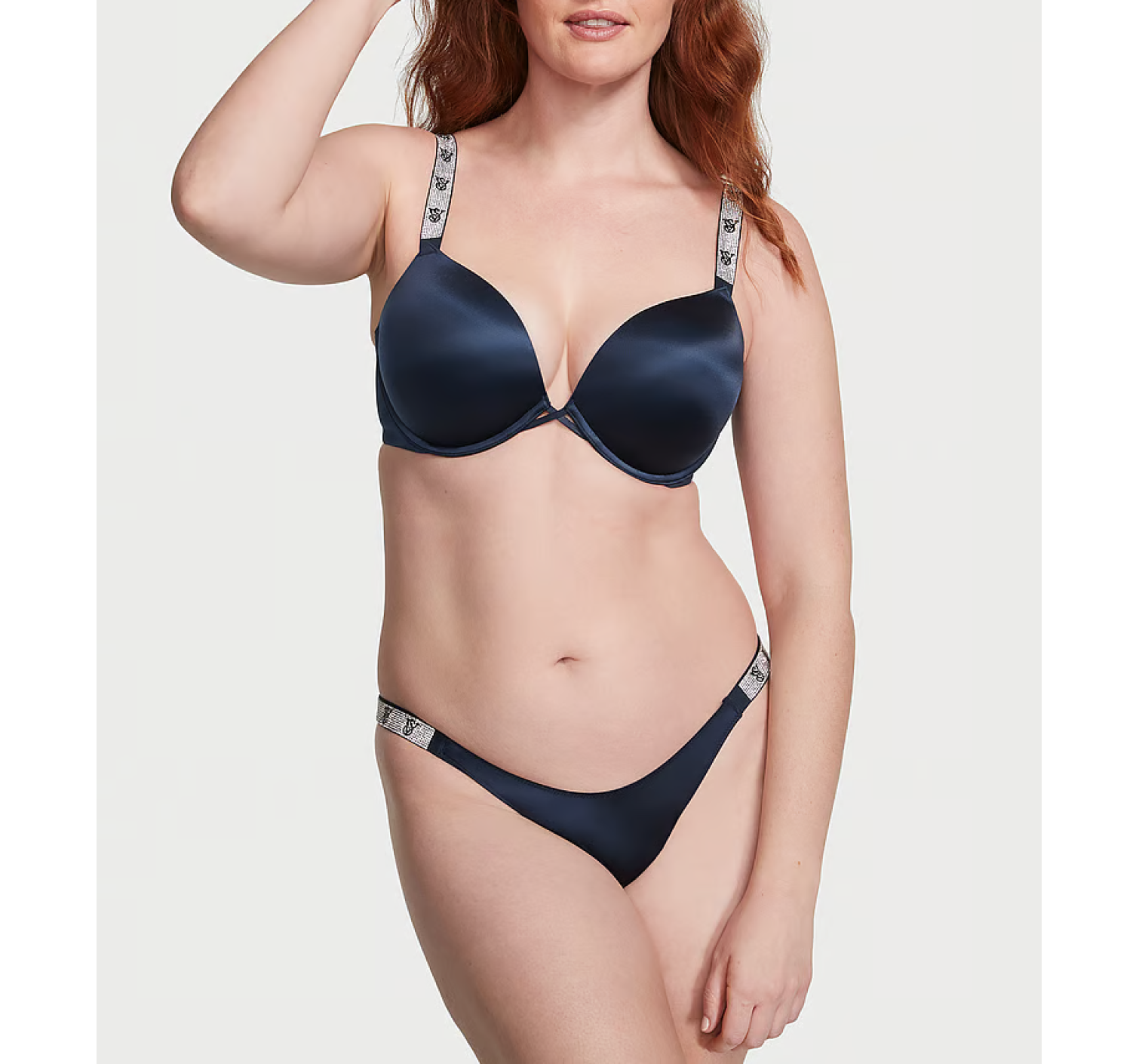 Комплект белья Bombshell Add-2-Cups Double Shine Strap Push-Up Bra Set Noir Navy