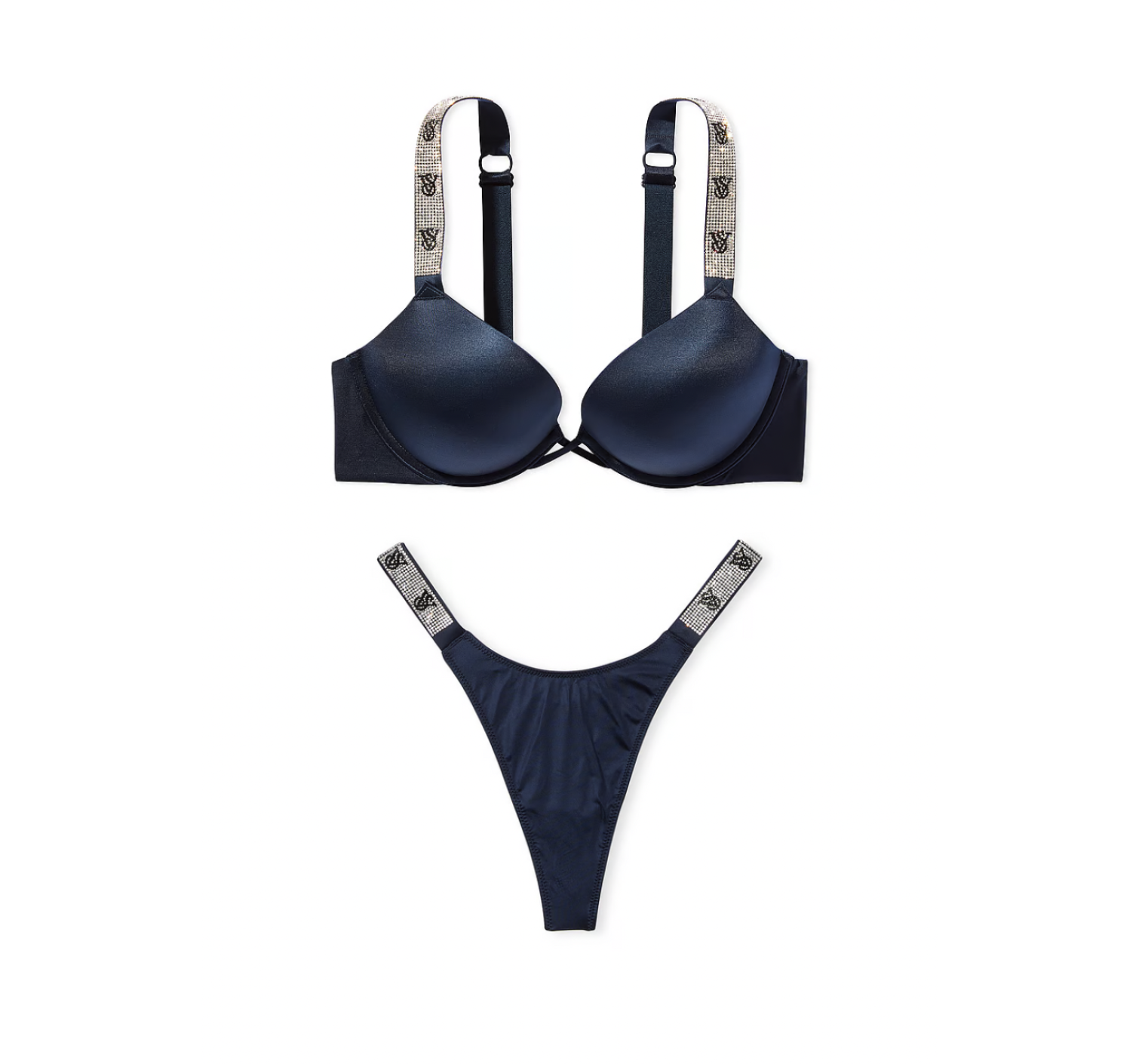 Комплект белья Bombshell Add-2-Cups Double Shine Strap Push-Up Bra Set Noir Navy