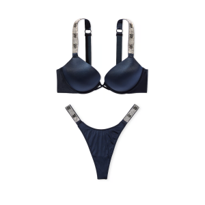 Комплект белья Bombshell Add-2-Cups Double Shine Strap Push-Up Bra Set Noir Navy