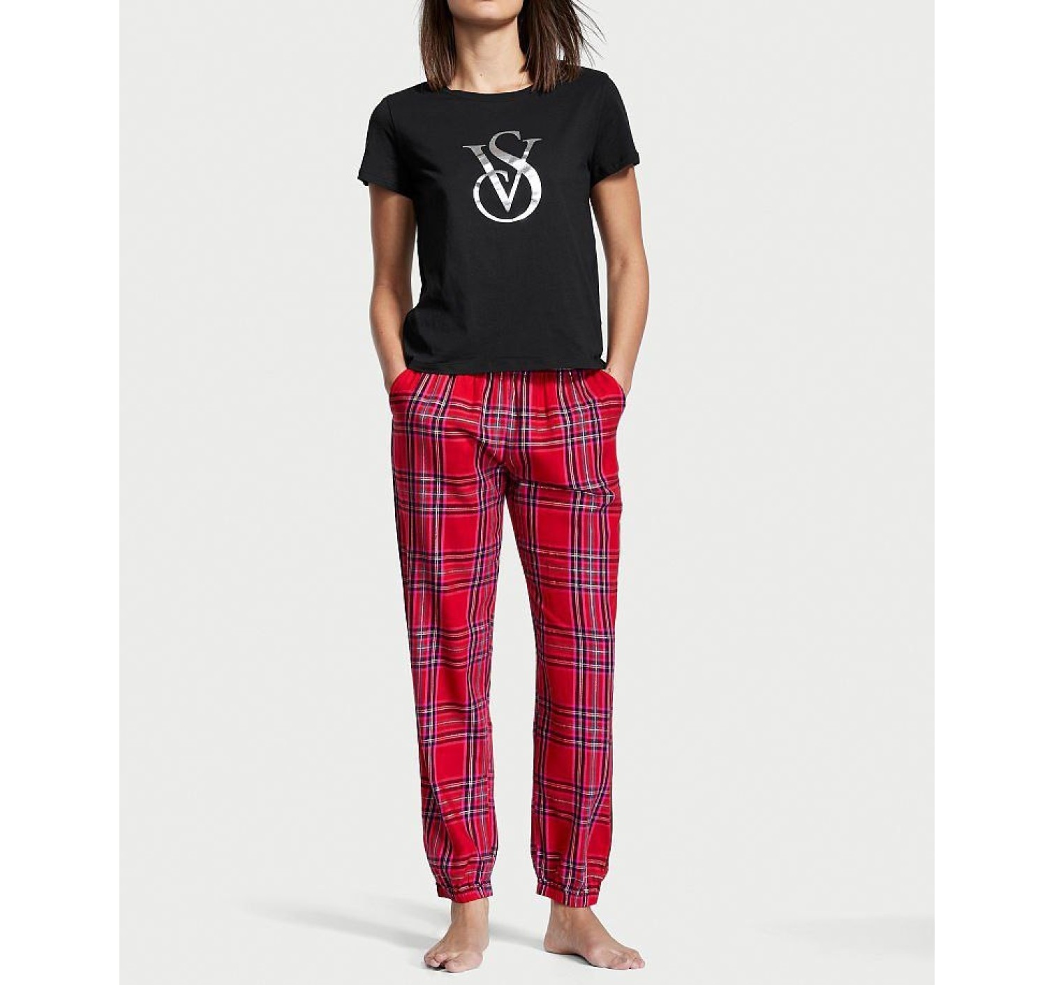 Пижама Cotton & Flannel Tee-jama Set Pink Plaid