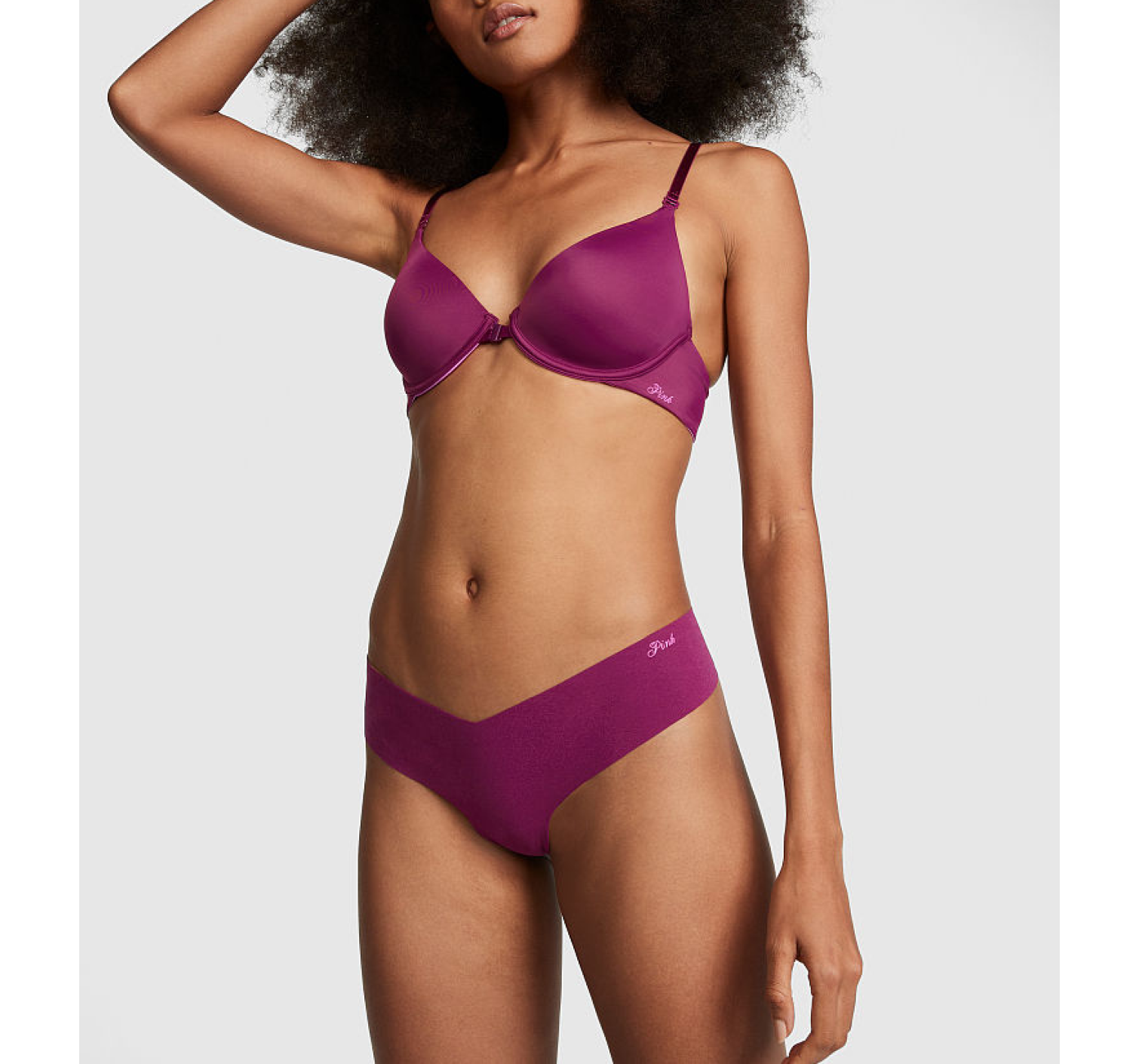 Трусики PINK No Show High-Leg Thong Panty Vivid Magenta