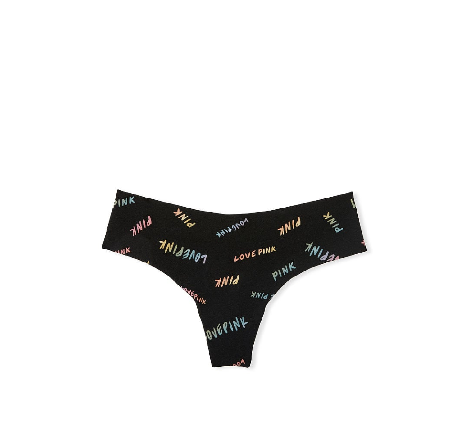 Трусики PINK No-show Thong Panty Black Font All Over Print