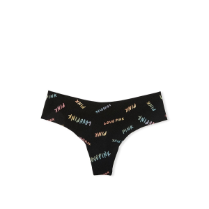 Трусики PINK No-show Thong Panty Black Font All Over Print