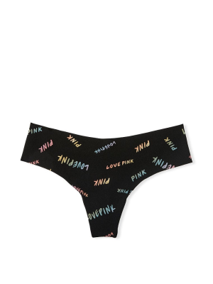 Трусики PINK No-show Thong Panty Black Font All Over Print