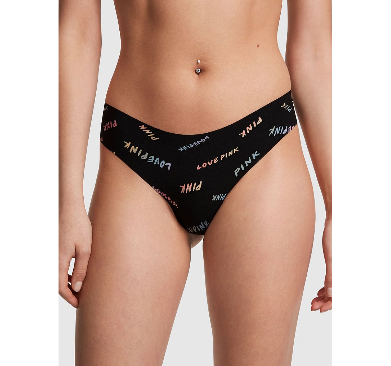 Трусики PINK No-show Thong Panty Black Font All Over Print