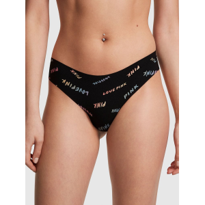 Трусики PINK No-show Thong Panty Black Font All Over Print