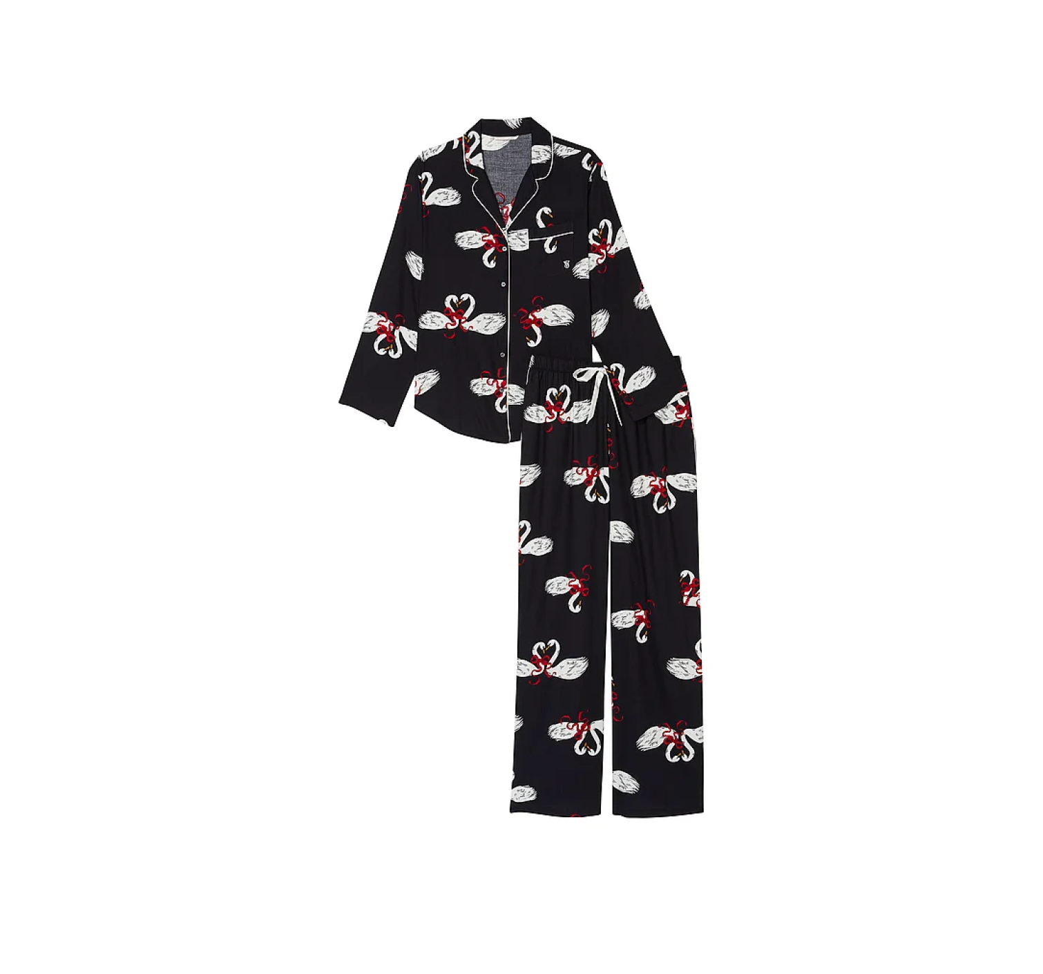 Пижама Flannel Long Pajama Set Black Fancy Swans