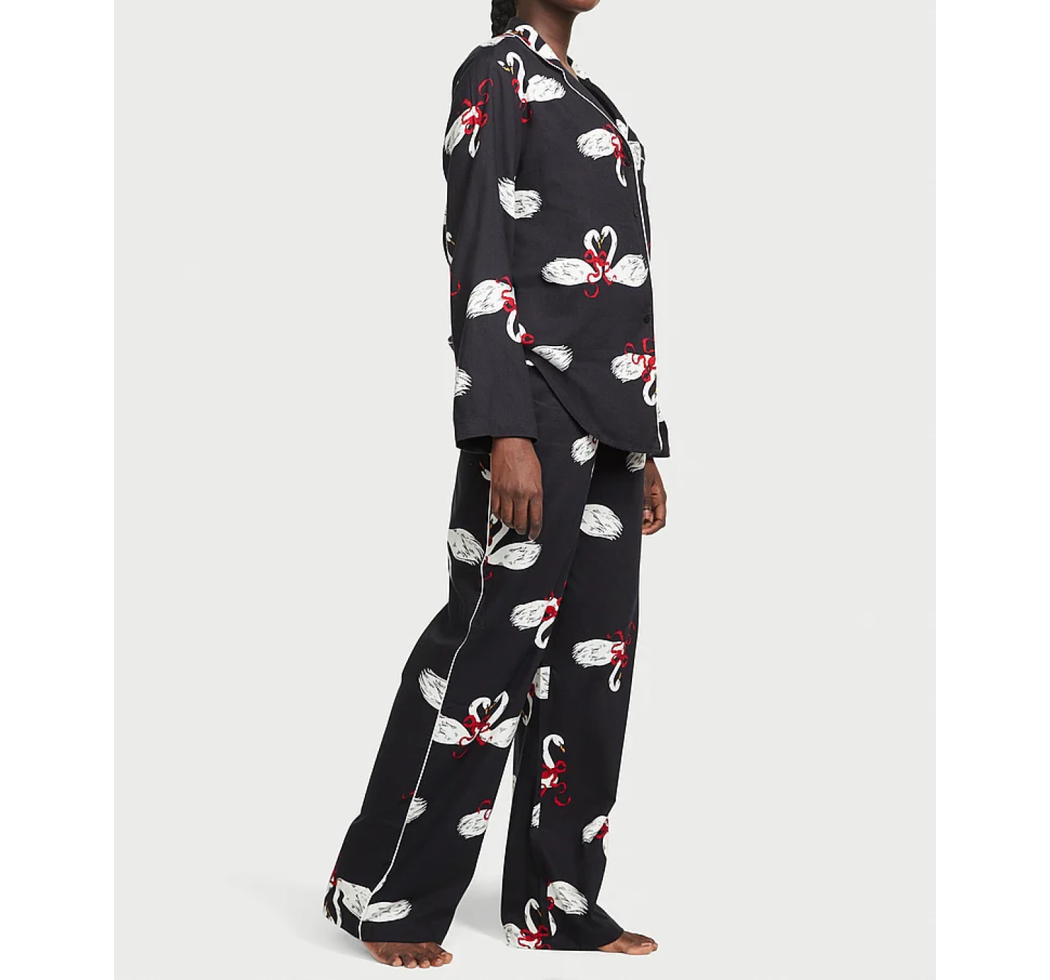 Пижама Flannel Long Pajama Set Black Fancy Swans