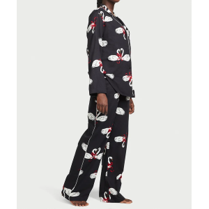 Пижама Flannel Long Pajama Set Black Fancy Swans
