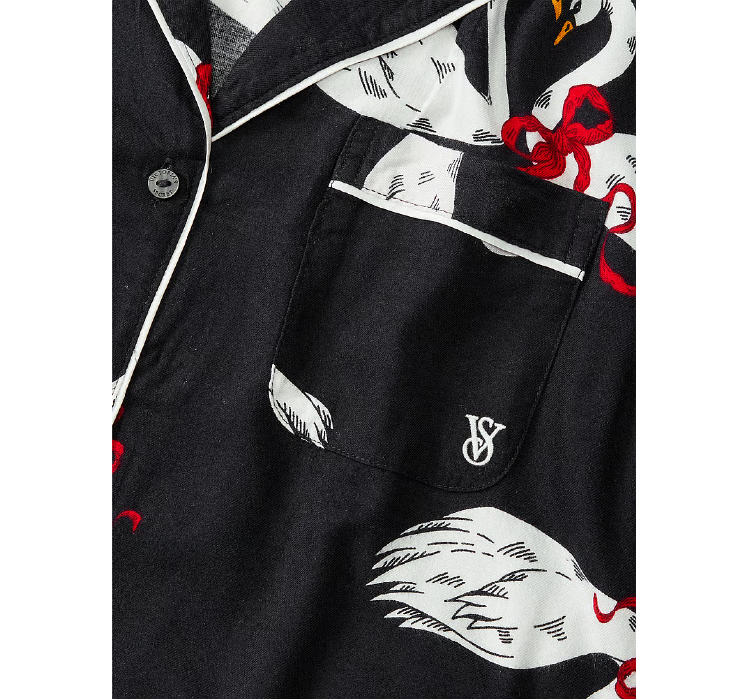Пижама Flannel Long Pajama Set Black Fancy Swans