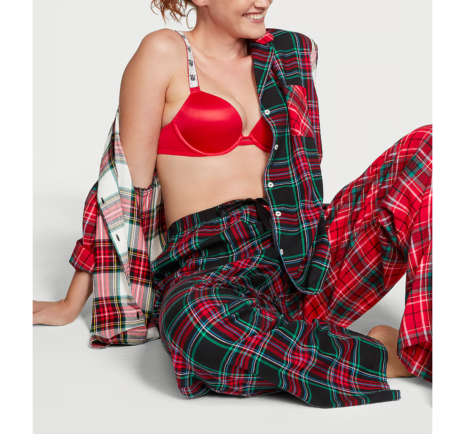 Пижама Victoria's Secret Flannel Long Pj set Red Plaid Print Mix