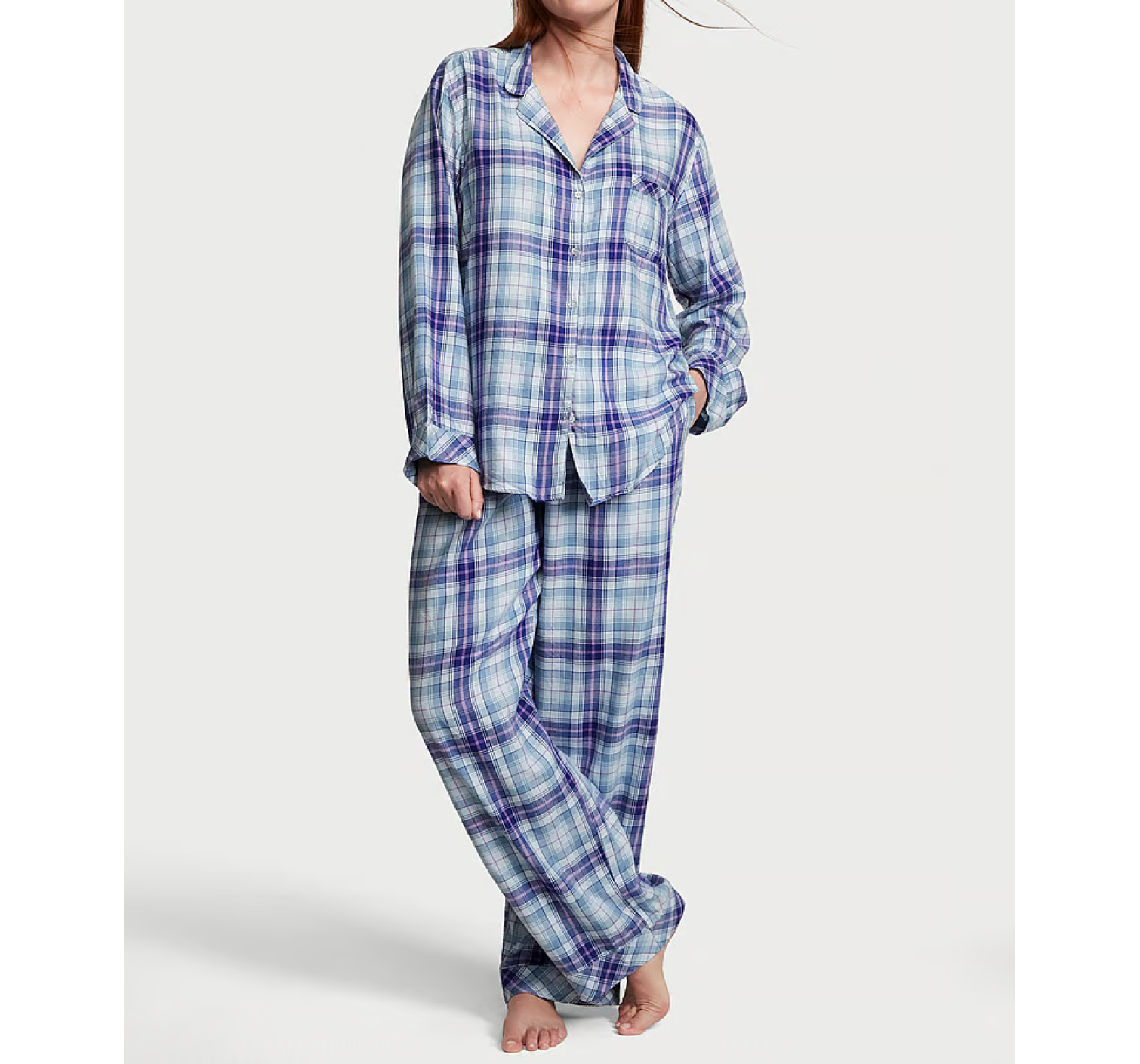 Пижама Victoria's Secret Flannel Long Pj set Ballad Blue Pop Plaid
