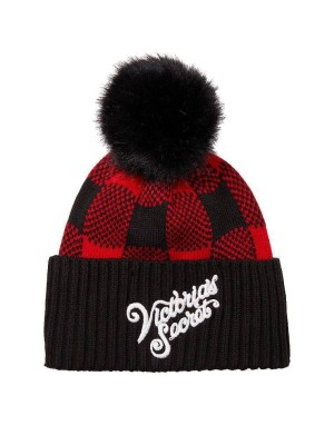 Шапка Victoria's Secret Red Plaid Pom-pom Hat