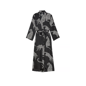 Халат Satin Long Robe Black Leopard