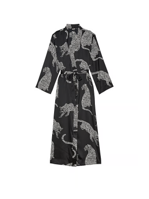 Халат Satin Long Robe Black Leopard