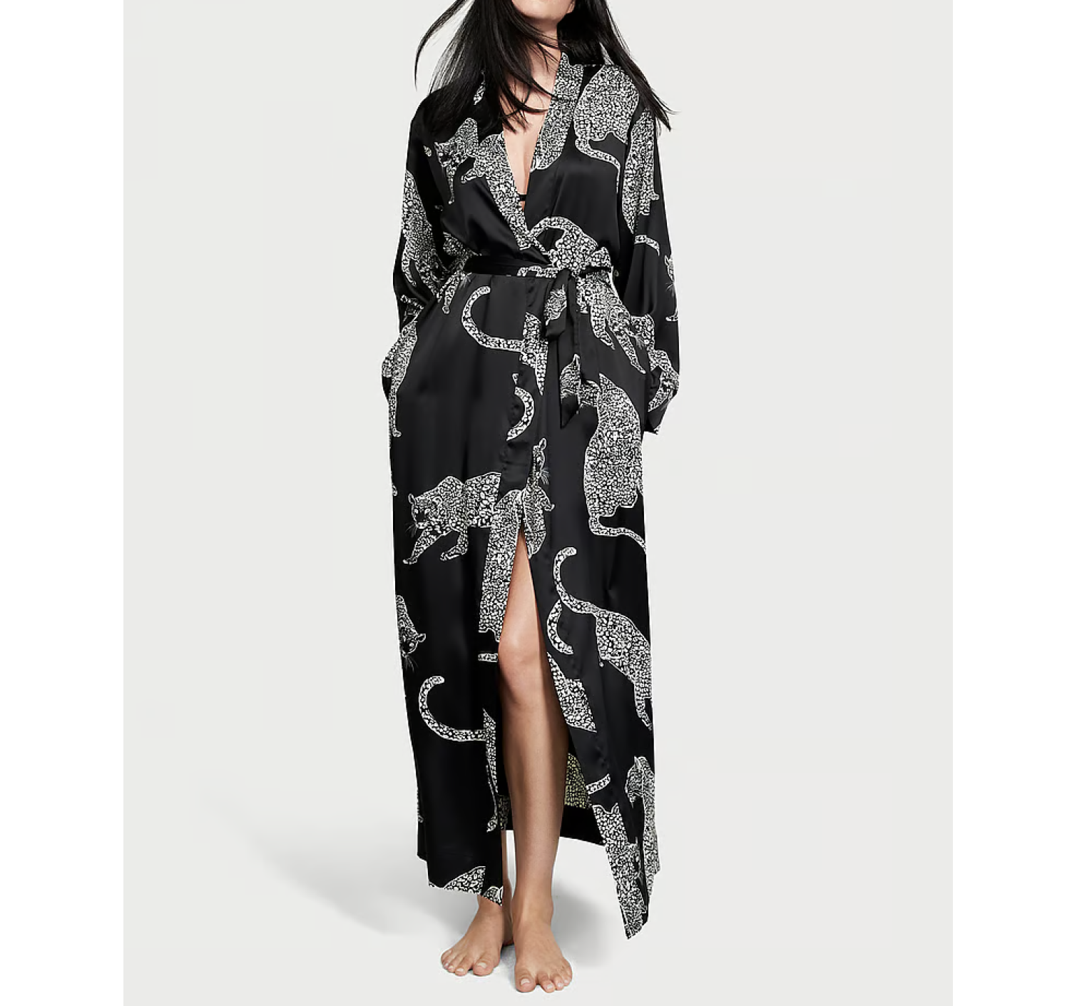 Халат Satin Long Robe Black Leopard