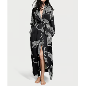 Халат Satin Long Robe Black Leopard
