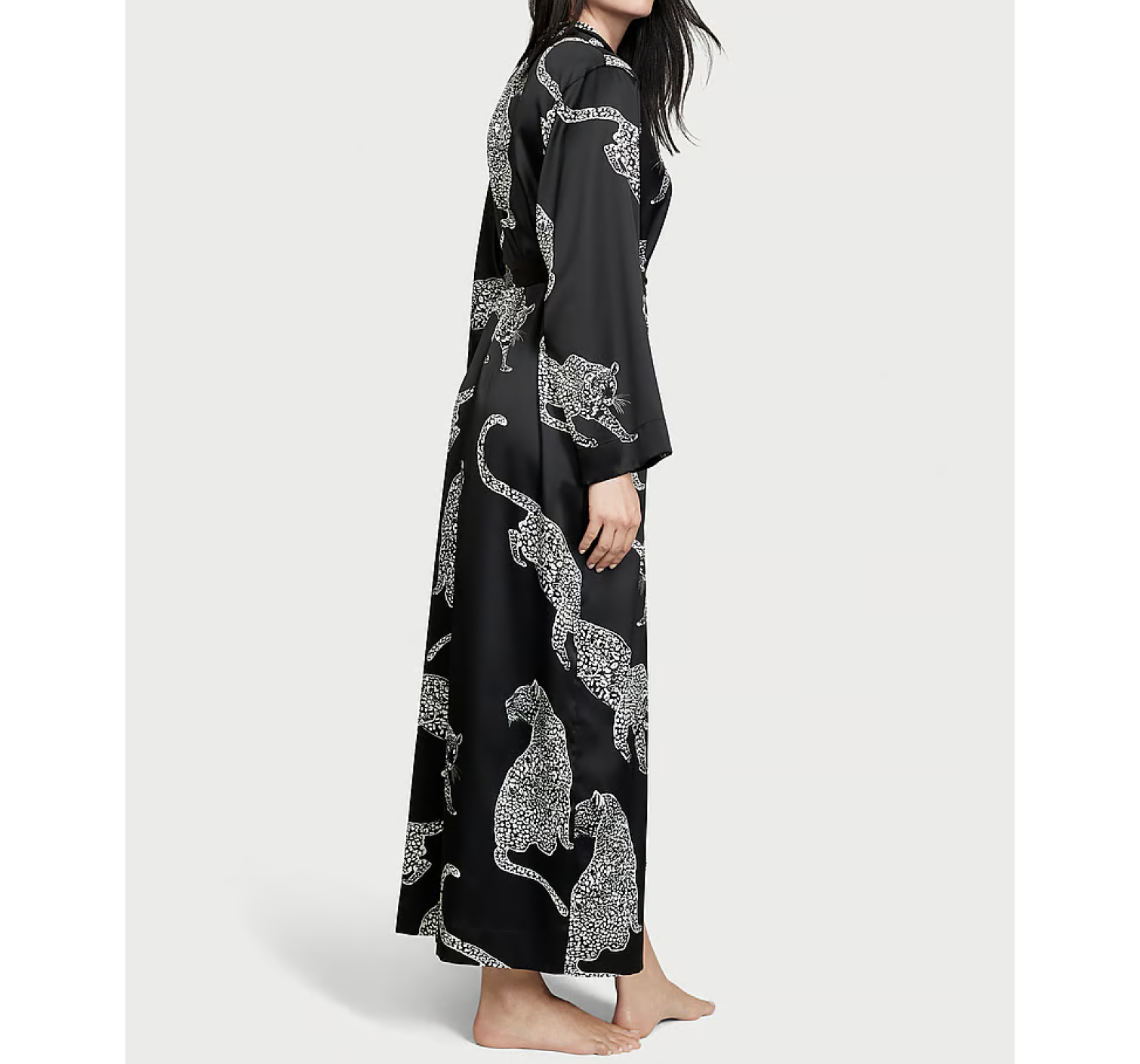 Халат Satin Long Robe Black Leopard