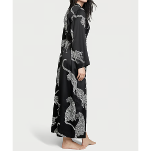 Халат Satin Long Robe Black Leopard