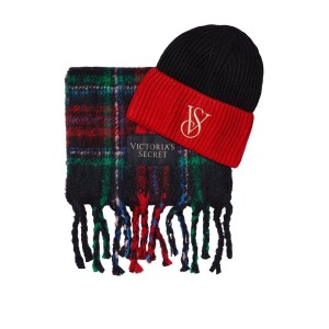 Набор шапка+шарф Victoria’s Secret Plaid Set Black