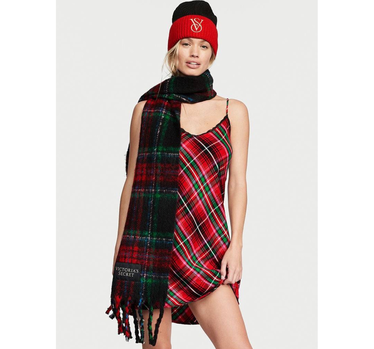 Набор шапка+шарф Victoria’s Secret Plaid Set Black