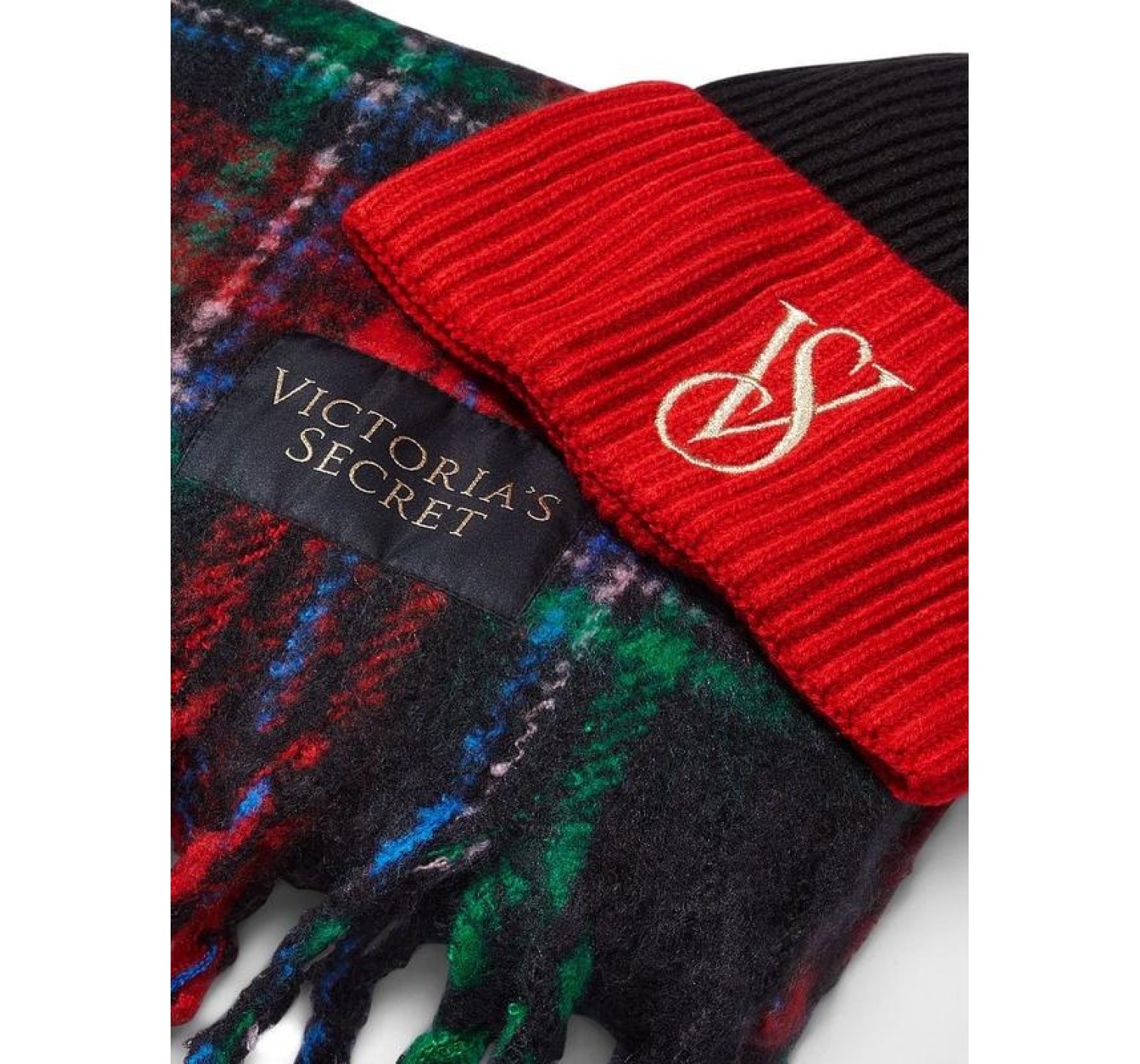 Набор шапка+шарф Victoria’s Secret Plaid Set Black