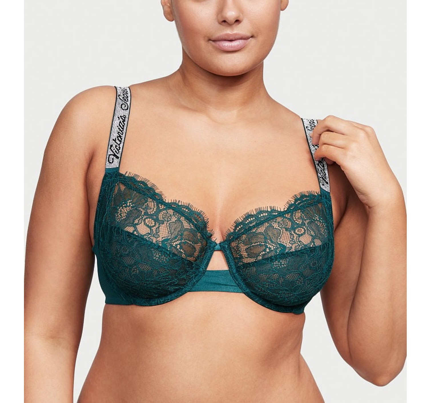 Комплект белья Unlined Lace Shine Strap Full Cup Demi Bra Deepest Green