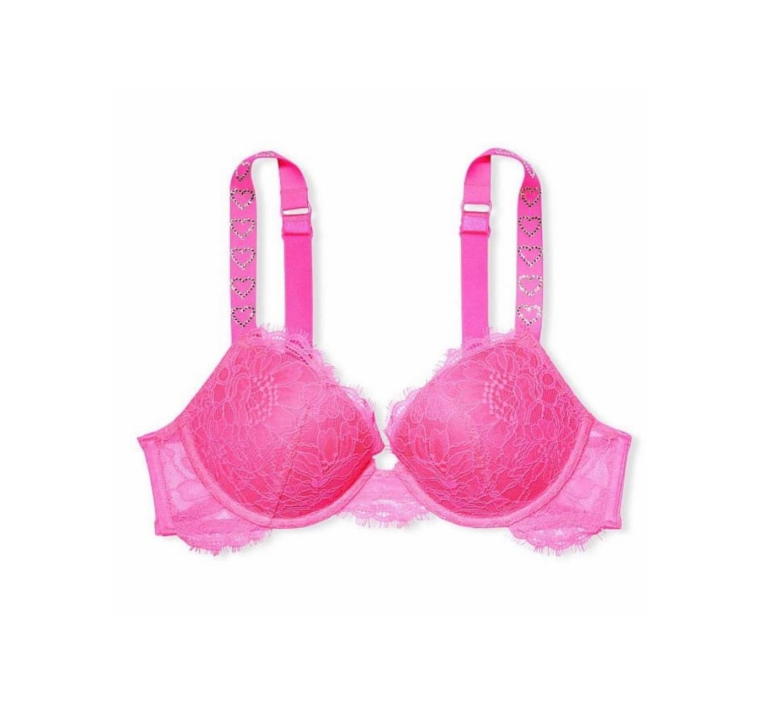 Комплект белья Victoria’s Secret Shine Strap Heart Atomic Pink Lace Bra Set