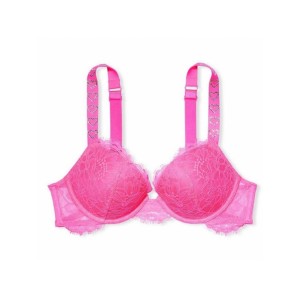 Комплект белья Victoria’s Secret Shine Strap Heart Atomic Pink Lace Bra Set