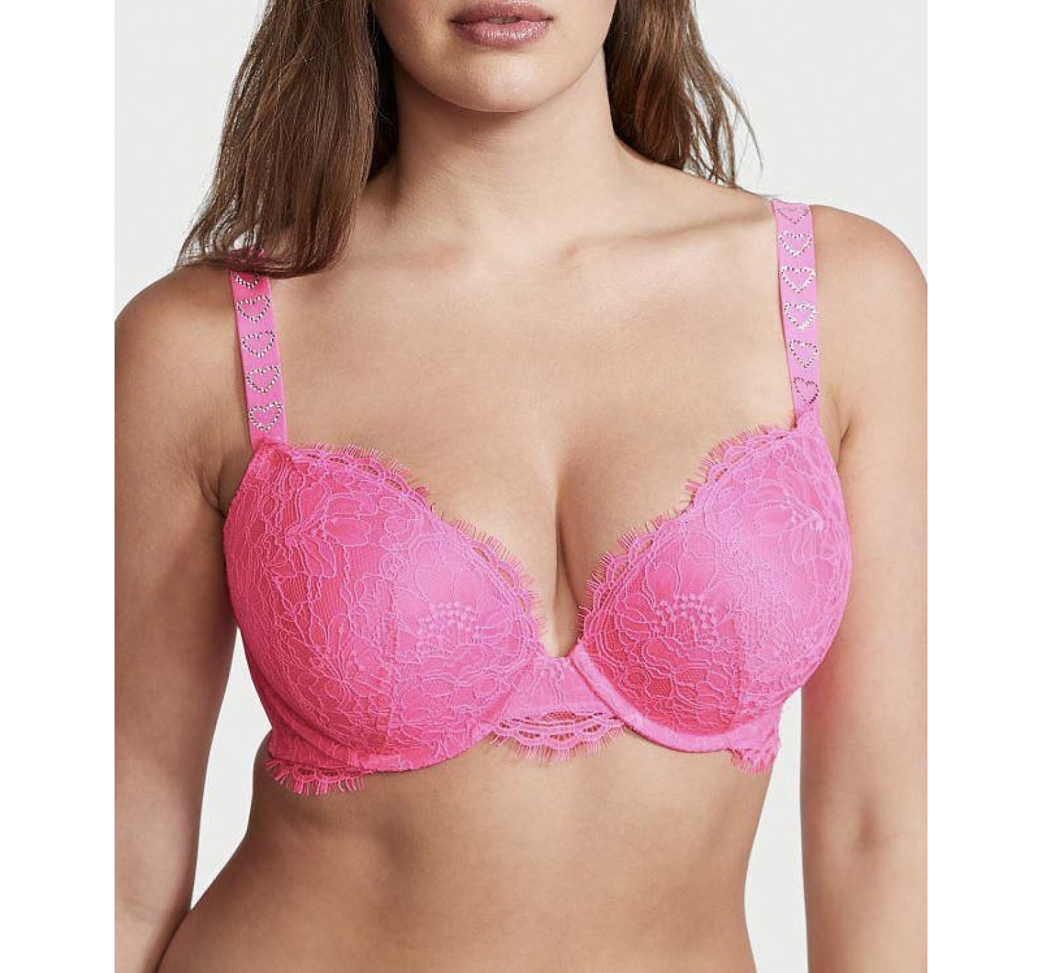Комплект белья Victoria’s Secret Shine Strap Heart Atomic Pink Lace Bra Set