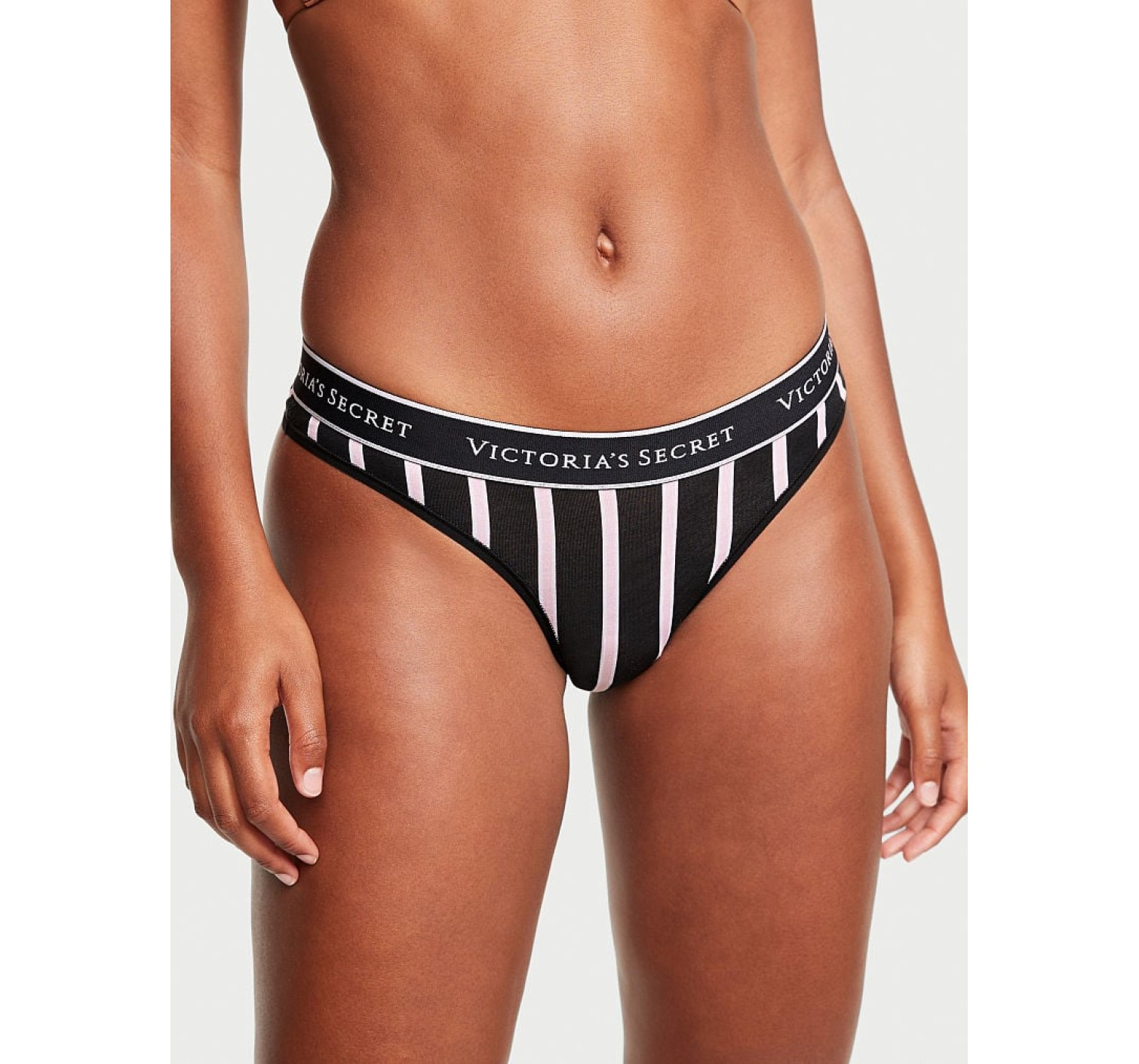 Трусики Cotton Logo Thong Panty Black Stripe