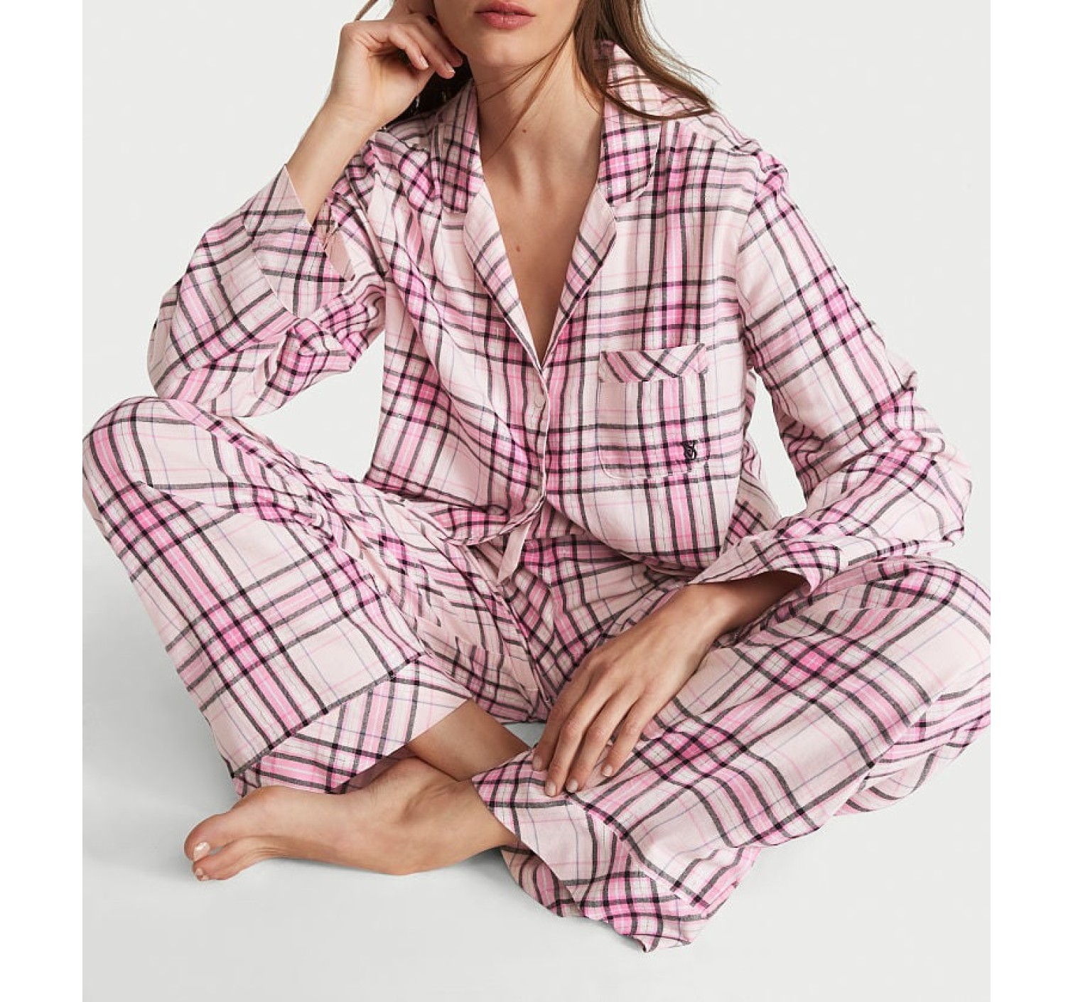 Піжама Victoria's Secret Flannel Long Pj set Pink Plaid