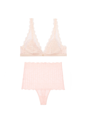 Комплект Victoria’s Secret Lace Bralette & High-rise Thong Panty V logo