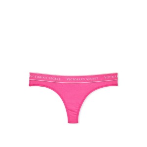 Трусики Cotton Logo Gray Thong Panty Pink Fever