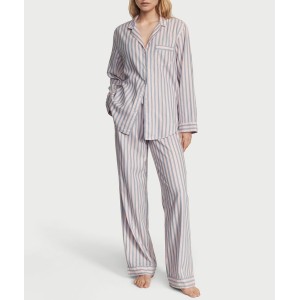 Піжама Victoria's Secret Flannel Long Pj set Pink Blue Classic Stripe