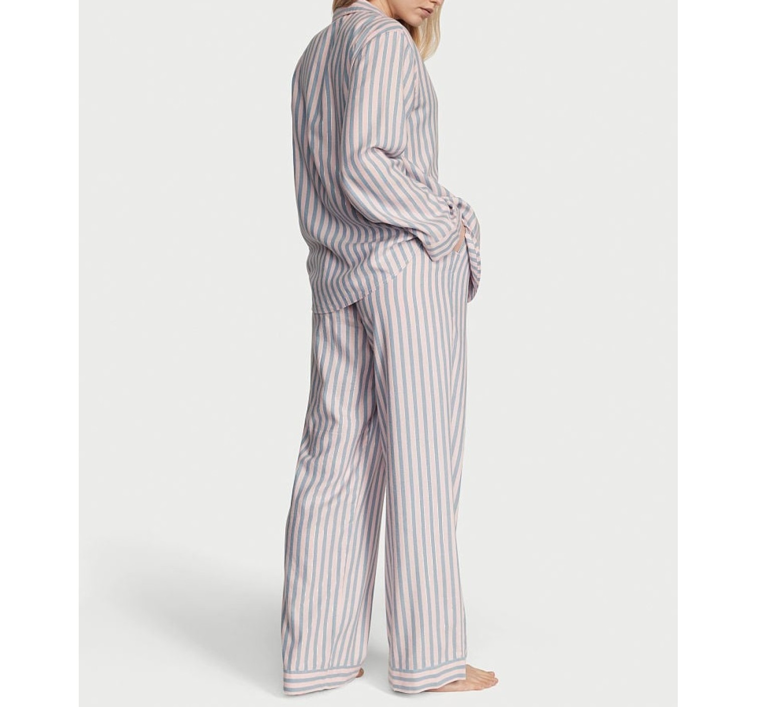 Піжама Victoria's Secret Flannel Long Pj set Pink Blue Classic Stripe
