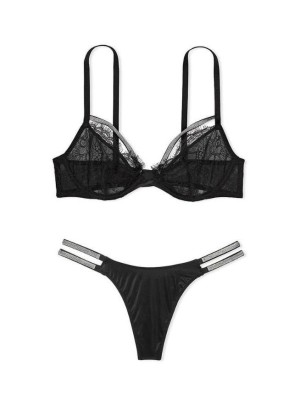 Комплект білизни Very Sexy Shine Strap Bra Lace Black Push-Up Set