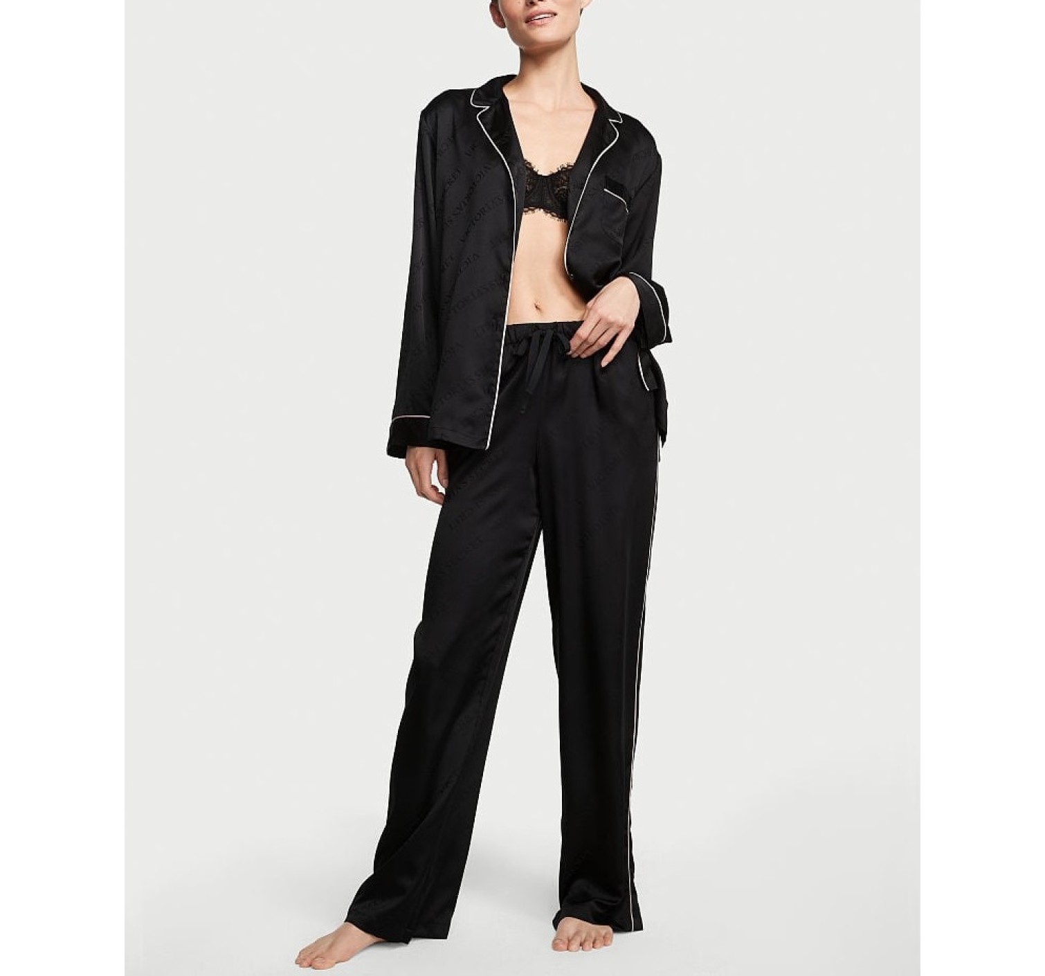 Сатинова піжама VS Satin Long Pj Set Black