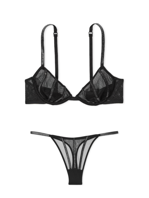 Комплект білизни Sheer Shine Unlined Low-Cut Demi Bra Set Black