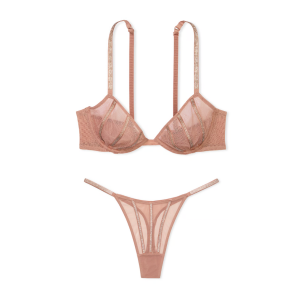 Комплект белья Sheer Shine Unlined Low-Cut Demi Bra Set Almond Beige