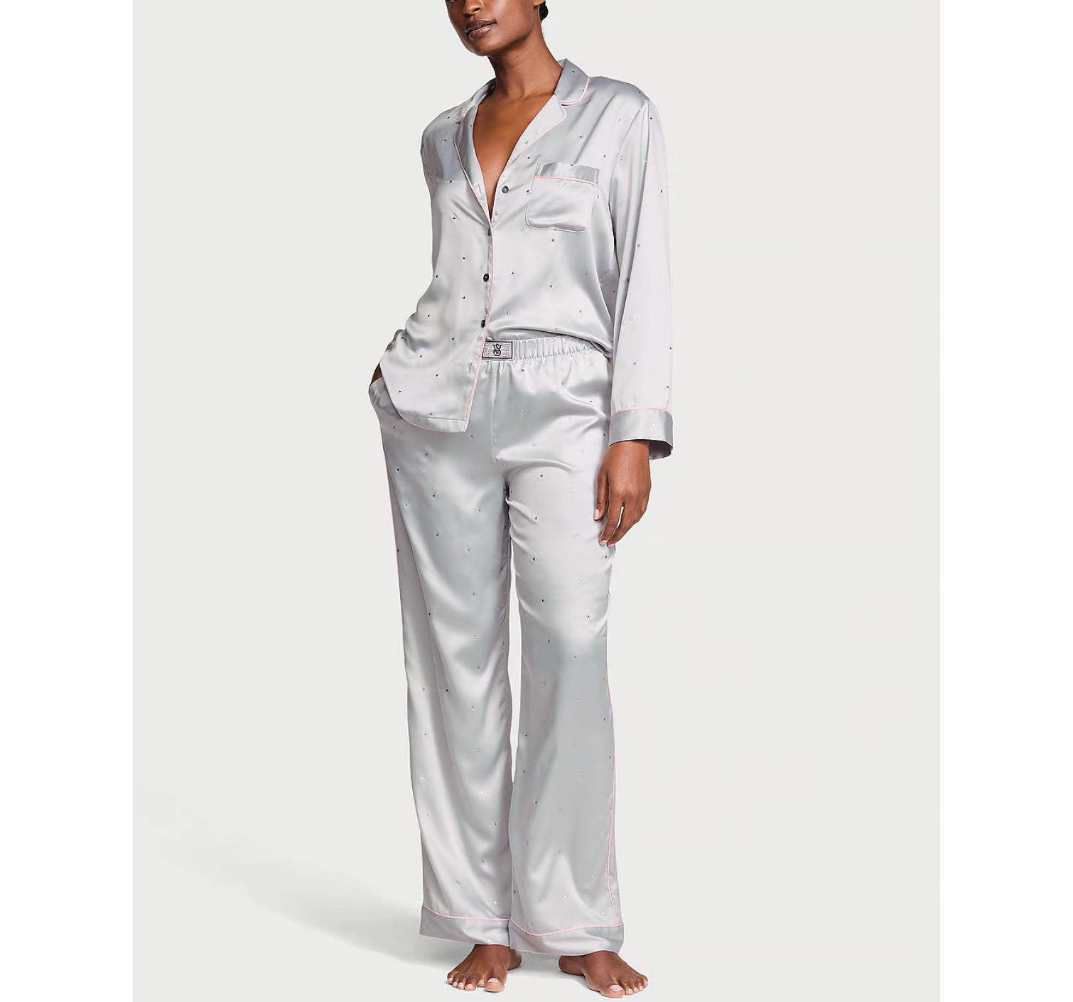 Пижама Glazed Satin Dew Drop Long Pajama Set Grey