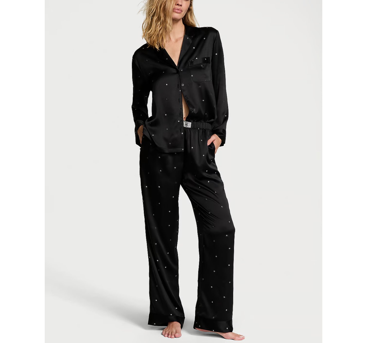Піжама Glazed Satin Dew Drop Long Pajama Set Black