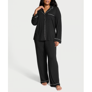 Пижама чорная Modal Long Pj Set Black Angel Pink Piping