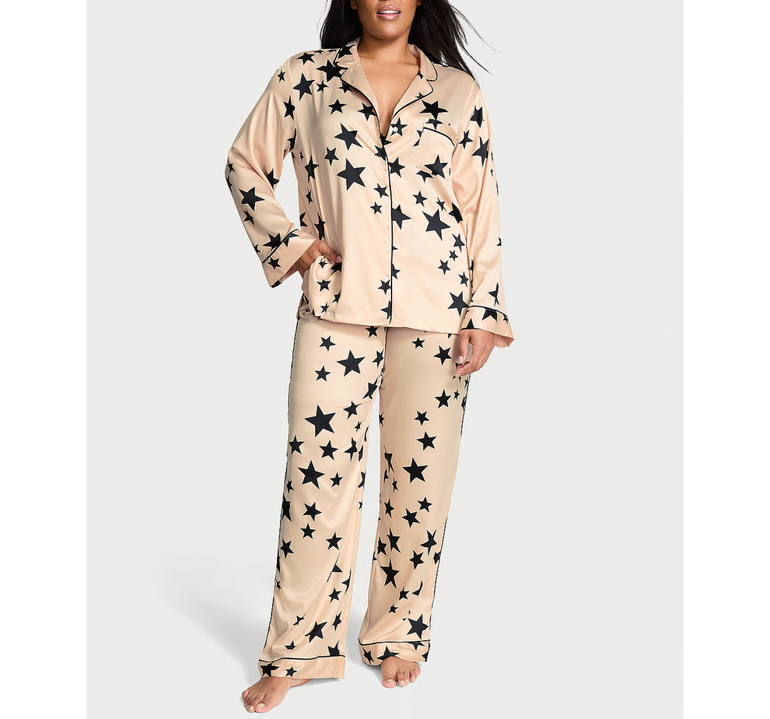 Піжама Glazed Satin Long Pajama Set Stars