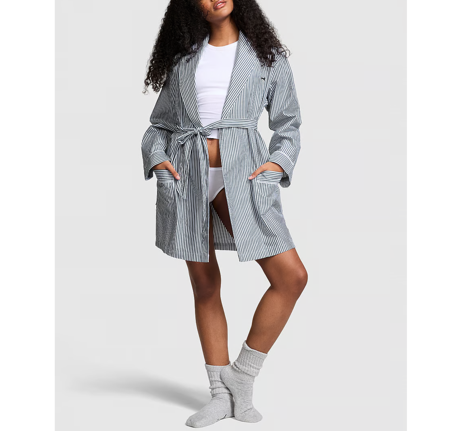 Халат Cotton Poplin Short Robe Stripe