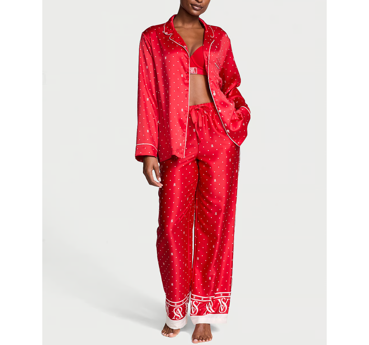 Піжама Glazed Satin Long Pajama Set Red Dot