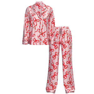 Сатинова піжама Glazed Satin Long Pajama Set Chalk Rose Bows