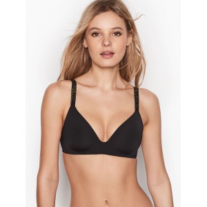 Бюстгальтер Victoria's Secret Logo Bra LIGHTLY LINED WIRELESS - BLACK LUREX STRAPS