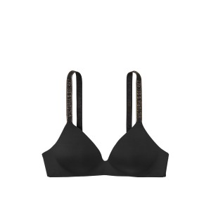 Бюстгальтер Victoria's Secret Logo Bra LIGHTLY LINED WIRELESS - BLACK LUREX STRAPS