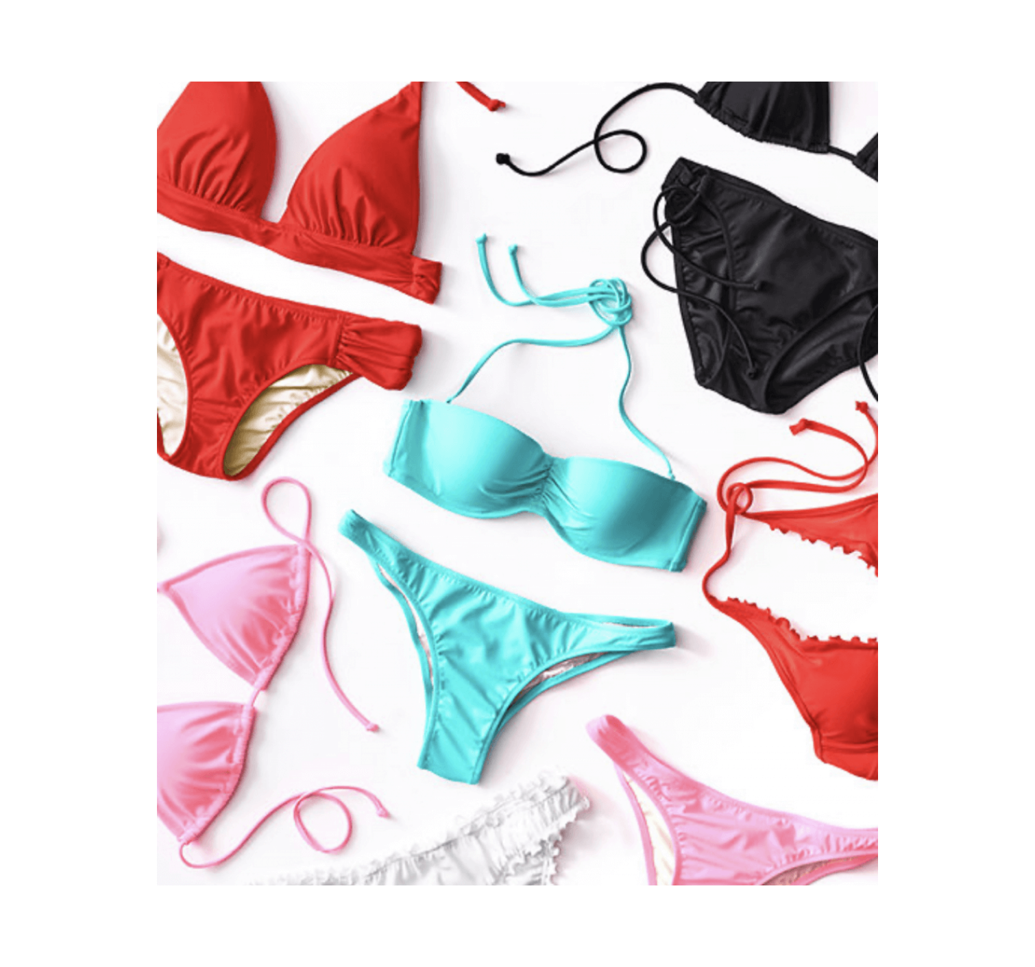 Купальник бандо Victoria’s Secret Push-up цвет топа тиффани, плавки кораловые